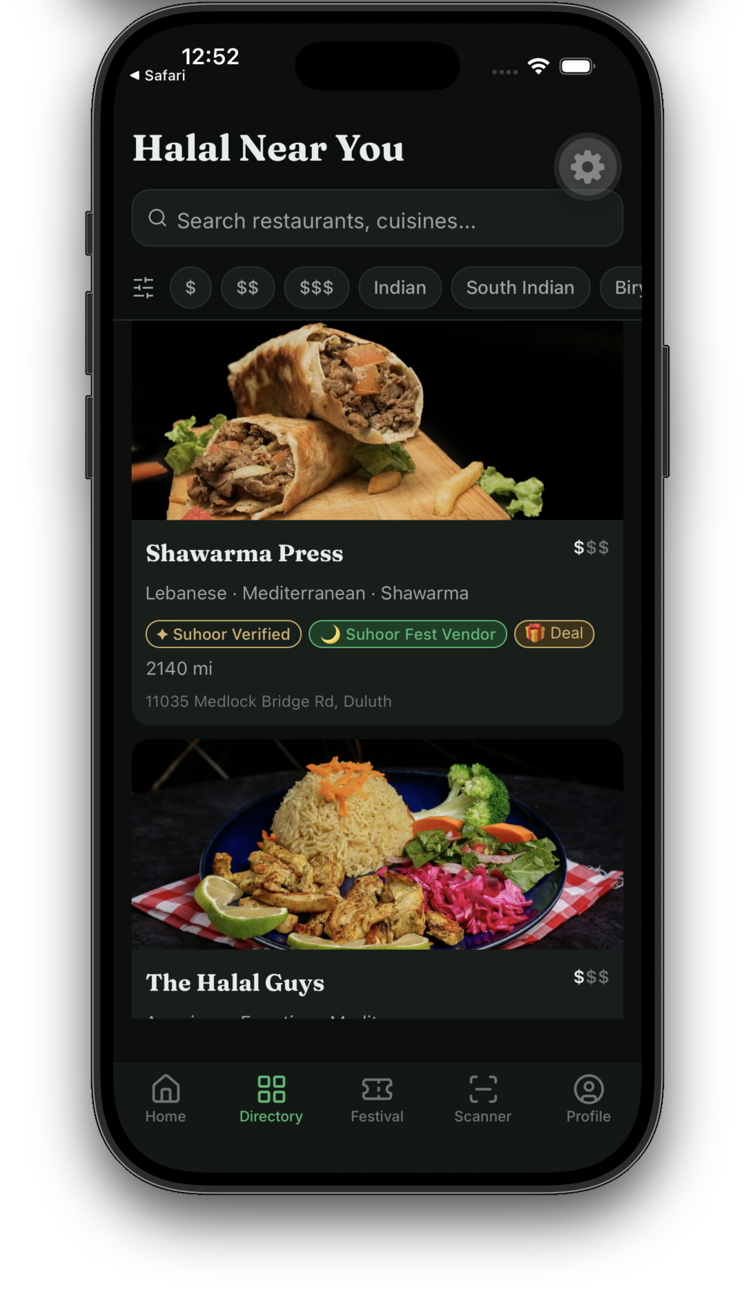 Festival app — halal near you screen
