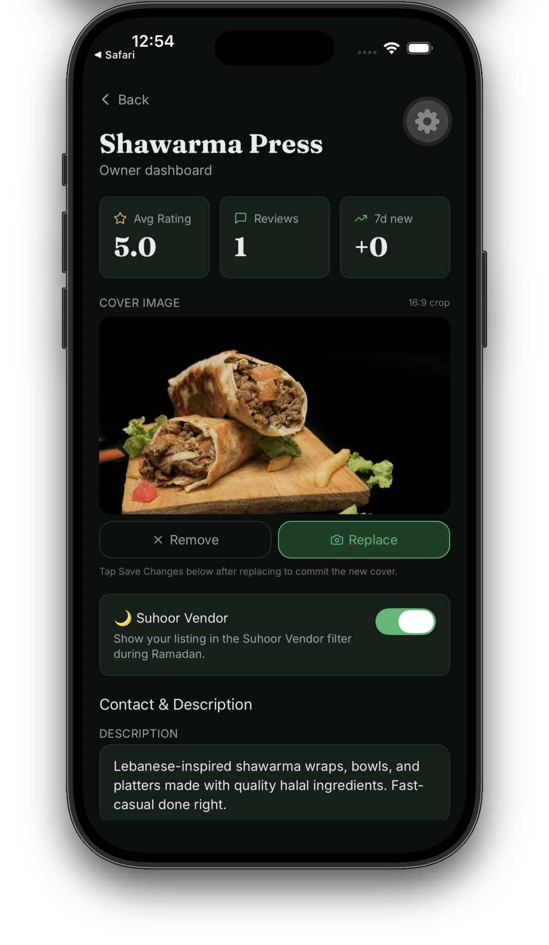 Festival app — vendor owner dashboard
